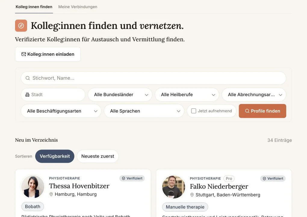 Mitgliederverzeichnis mit Filtern, Profilfotos und verifizierten Profilen